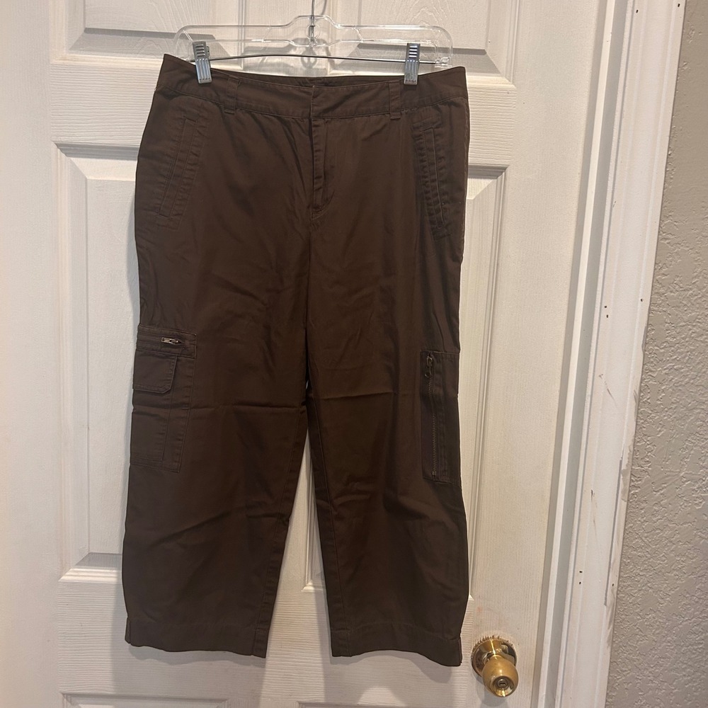 Chaps Womens Brown Cropped Cargo Capri Pants Utility‎ Pockets Casual Cotton Sz 4